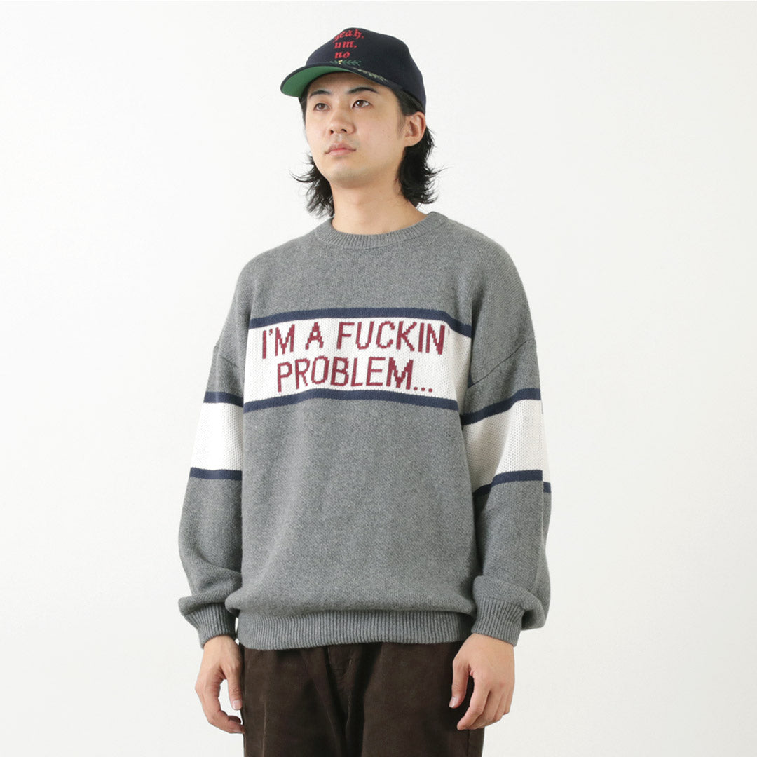 SON OF THE CHEESE（サノバチーズ） IM FUCKING PROBLEM クルーニット / トップス セーター ジャガード ウール メンズ “I&#8217;M FUCKING PROBLEM”Crew Knit