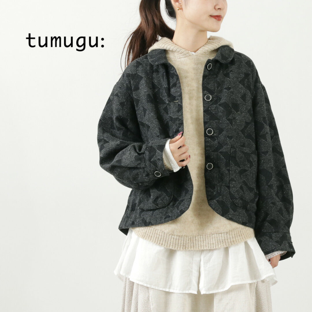 【30％OFF】TUMUGU（ツムグ） 幾何学柄ジャガードデニム ジャケット