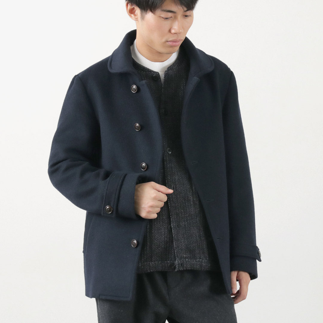 RE MADE IN TOKYO JAPAN（アールイー） ウールメルトン スタンドカラー Pコート / メンズ ビジネス アウター 羽織 日本製 Wool Melton Stand Collar P-Coat