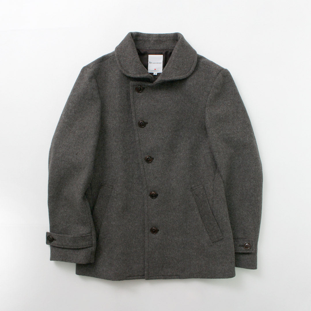 RE MADE IN TOKYO JAPAN（アールイー） ウールメルトン スタンドカラー Pコート / メンズ ビジネス アウター 羽織 日本製 Wool Melton Stand Collar P-Coat