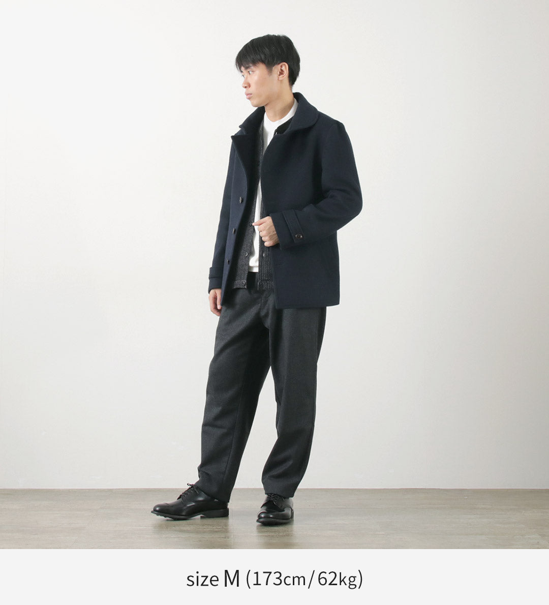 RE MADE IN TOKYO JAPAN（アールイー） ウールメルトン スタンドカラー Pコート / メンズ ビジネス アウター 羽織 日本製 Wool Melton Stand Collar P-Coat
