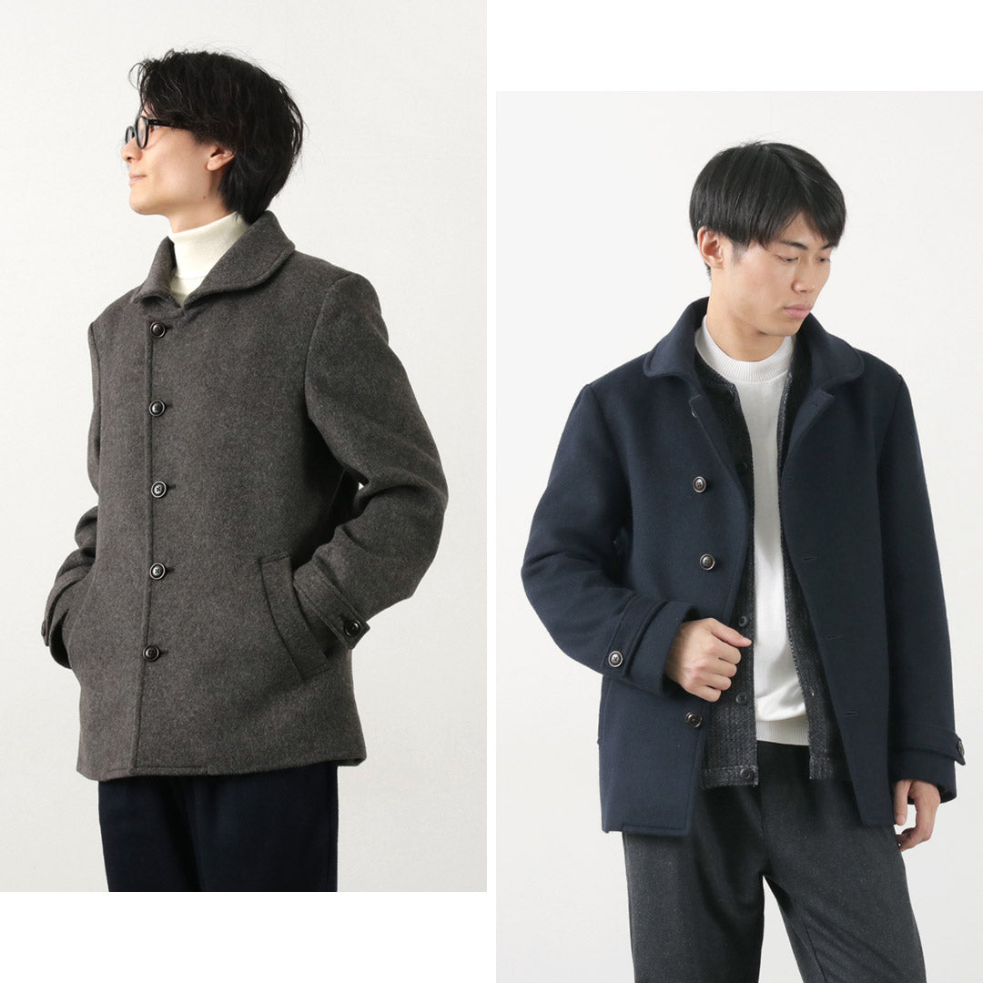 RE MADE IN TOKYO JAPAN（アールイー） ウールメルトン スタンドカラー Pコート / メンズ ビジネス アウター 羽織 日本製 Wool Melton Stand Collar P-Coat