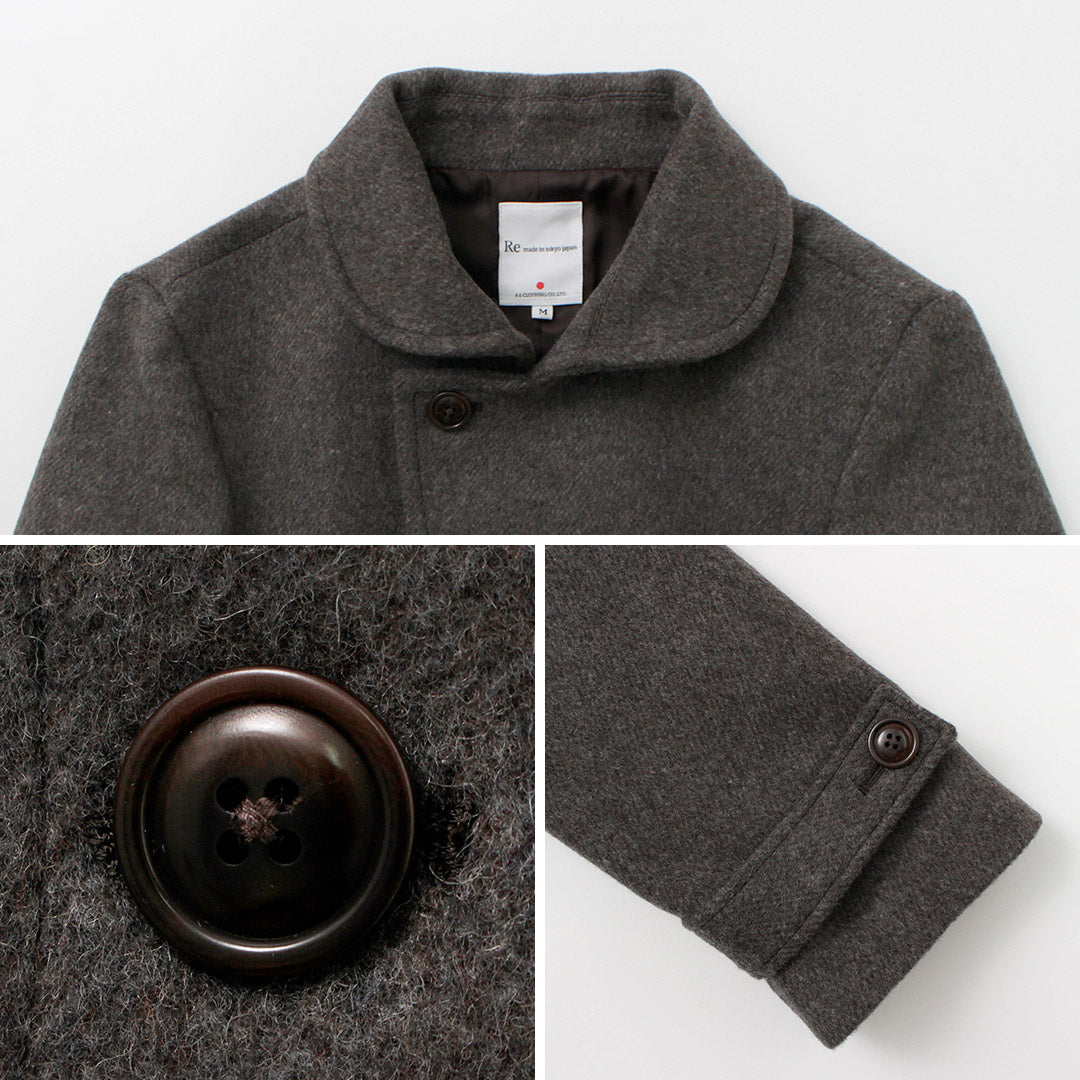 RE MADE IN TOKYO JAPAN（アールイー） ウールメルトン スタンドカラー Pコート / メンズ ビジネス アウター 羽織 日本製 Wool Melton Stand Collar P-Coat