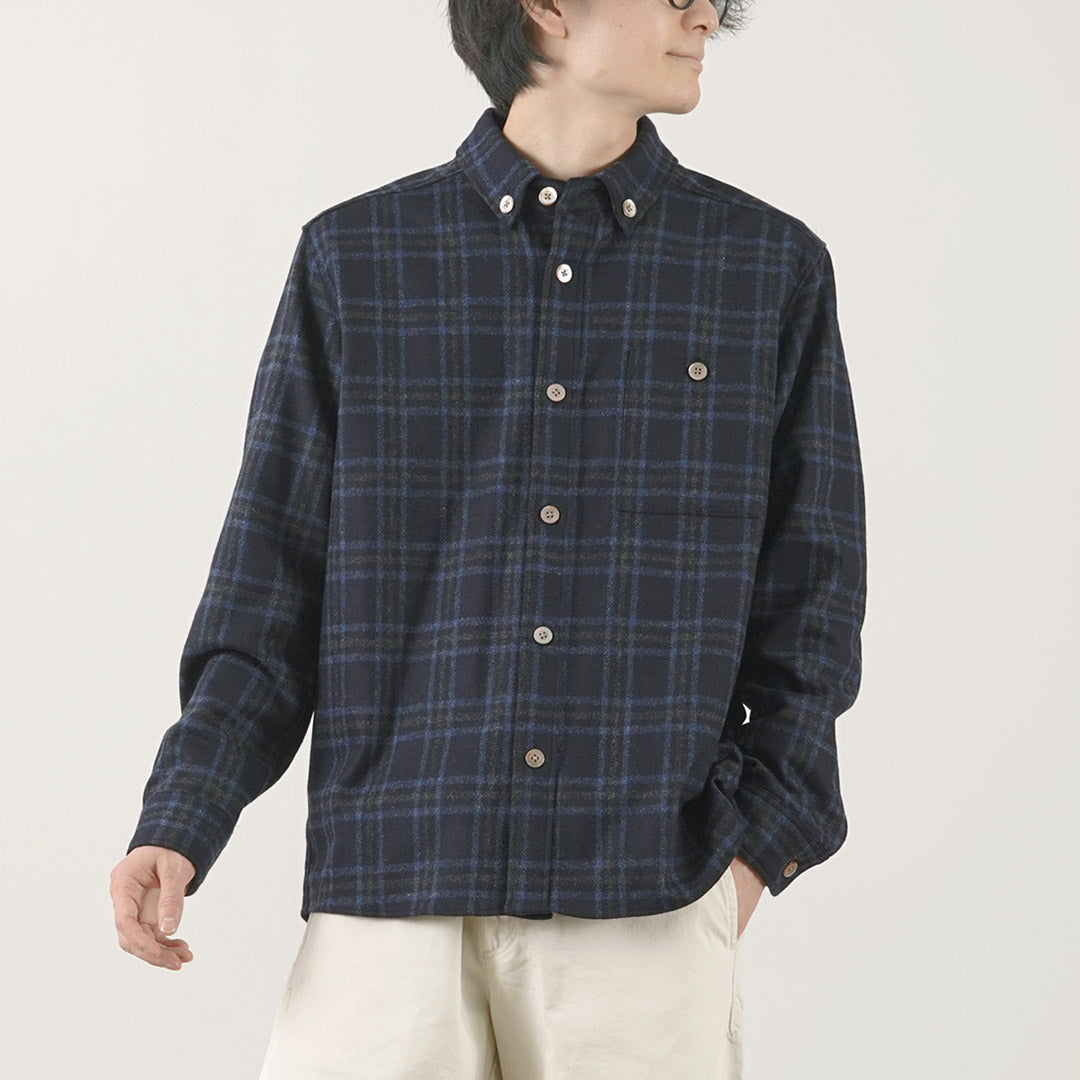 RE MADE IN TOKYO JAPAN（アールイー） クラフトウール チェック CPO ボタンダウンシャツ / メンズ トップス 長袖 日本製 Craft Wool Check CPO BD Shirt