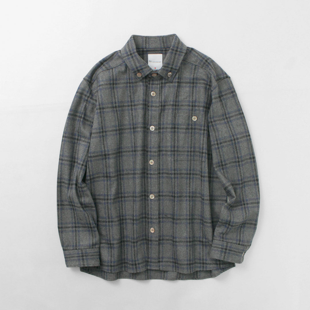 RE MADE IN TOKYO JAPAN（アールイー） クラフトウール チェック CPO ボタンダウンシャツ / メンズ トップス 長袖 日本製 Craft Wool Check CPO BD Shirt