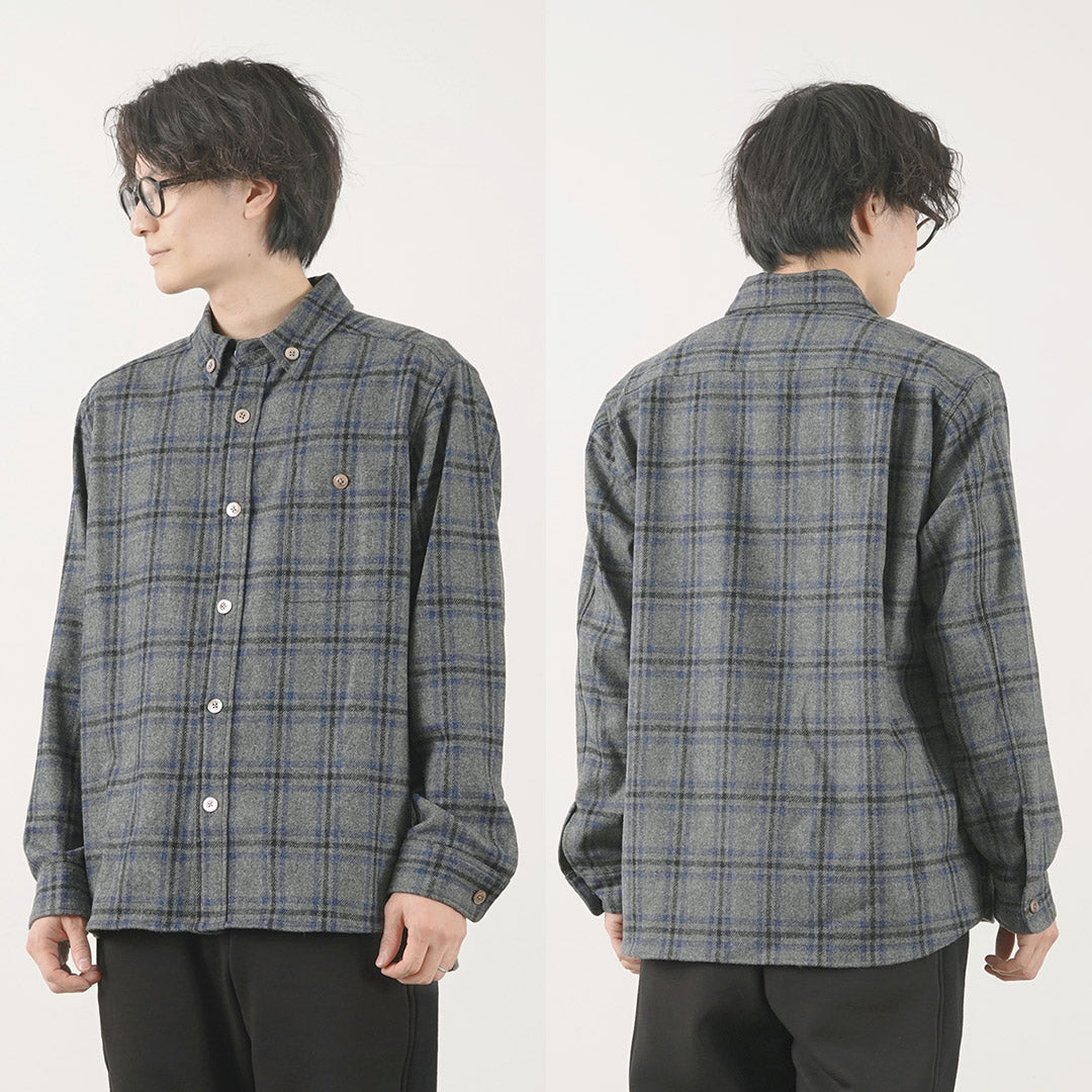 RE MADE IN TOKYO JAPAN（アールイー） クラフトウール チェック CPO ボタンダウンシャツ / メンズ トップス 長袖 日本製 Craft Wool Check CPO BD Shirt