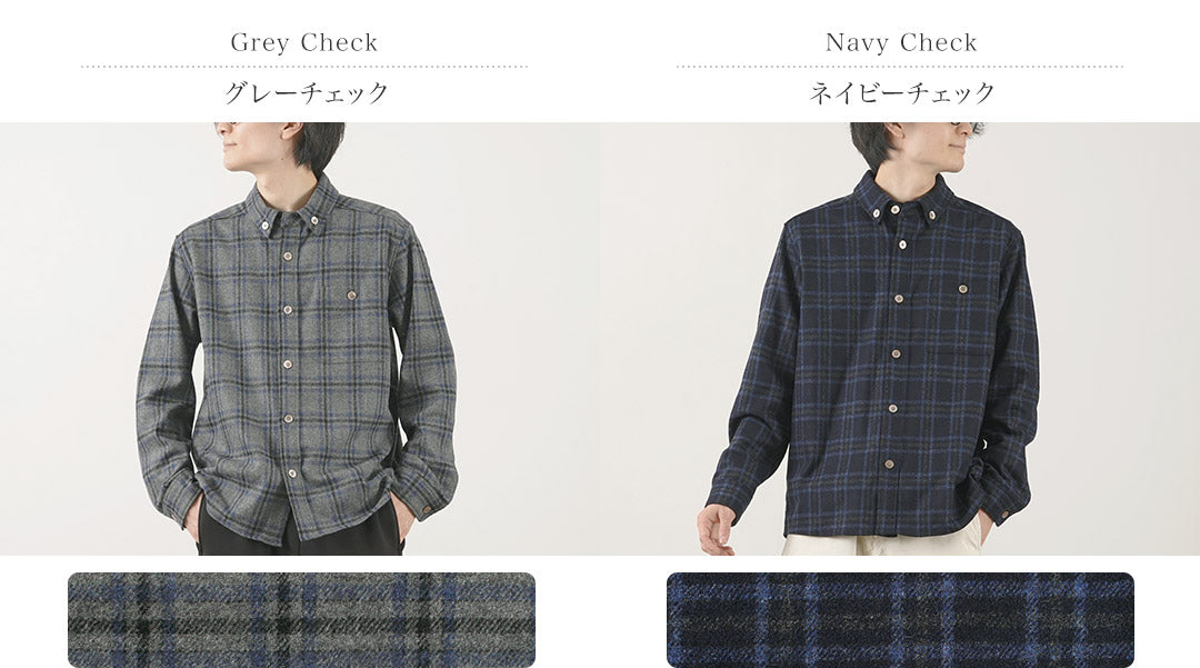 RE MADE IN TOKYO JAPAN（アールイー） クラフトウール チェック CPO ボタンダウンシャツ / メンズ トップス 長袖 日本製 Craft Wool Check CPO BD Shirt