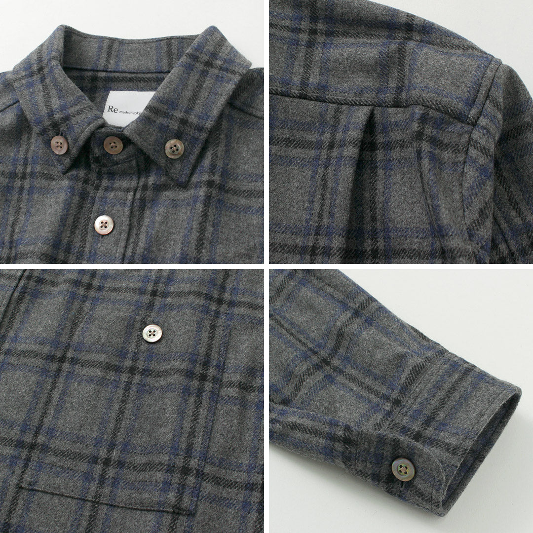 RE MADE IN TOKYO JAPAN（アールイー） クラフトウール チェック CPO ボタンダウンシャツ / メンズ トップス 長袖 日本製 Craft Wool Check CPO BD Shirt