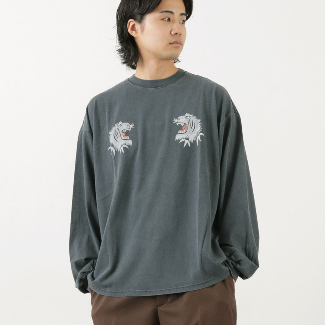 REMI RELIEF（レミレリーフ） 別注 HARD スペシャル加工20 天竺 ロンT (虎柄) / プリント Tシャツ 長袖 ロングスリーブ メンズ コットン 綿 日本製