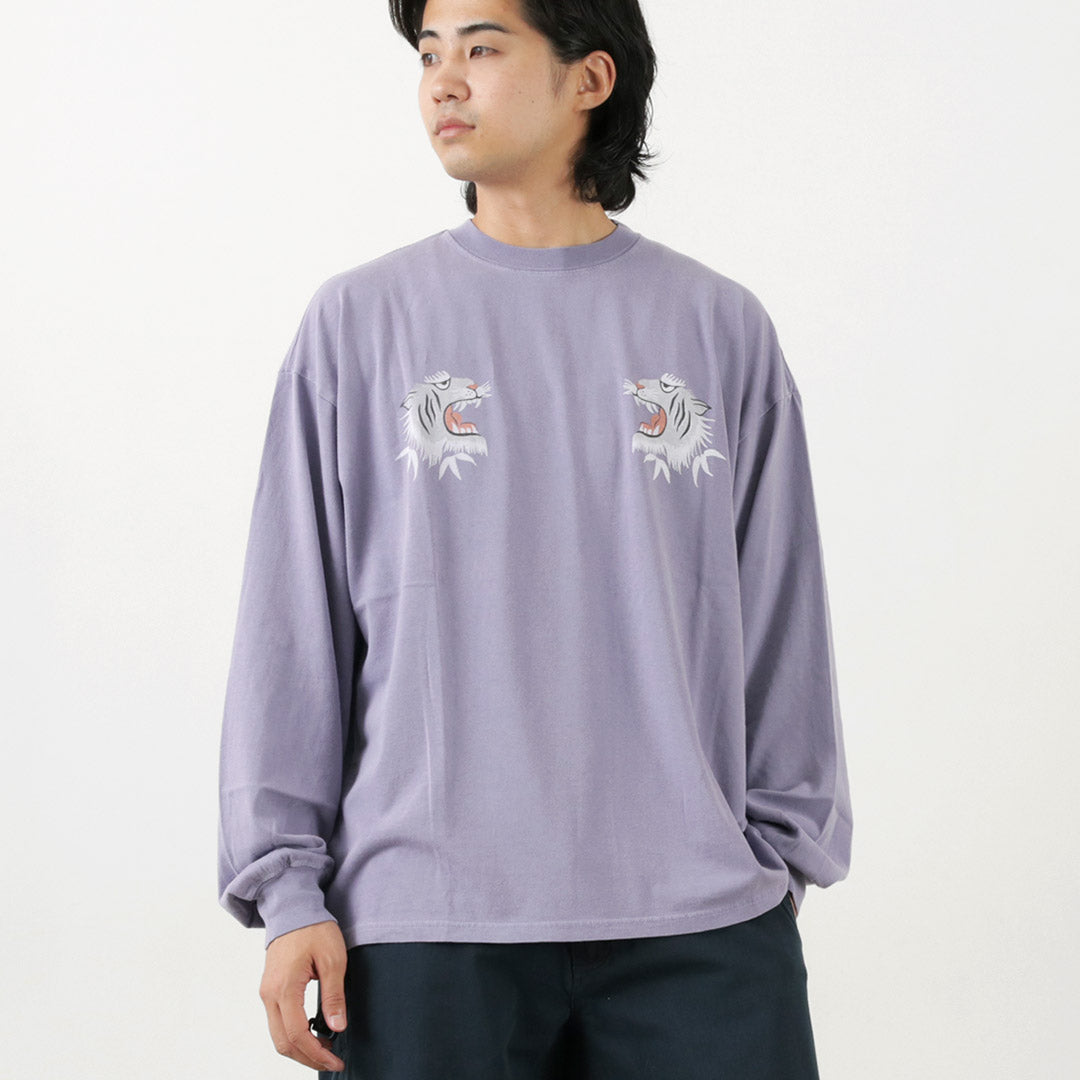 REMI RELIEF（レミレリーフ） 別注 HARD スペシャル加工20 天竺 ロンT (虎柄) / プリント Tシャツ 長袖 ロングスリーブ メンズ コットン 綿 日本製