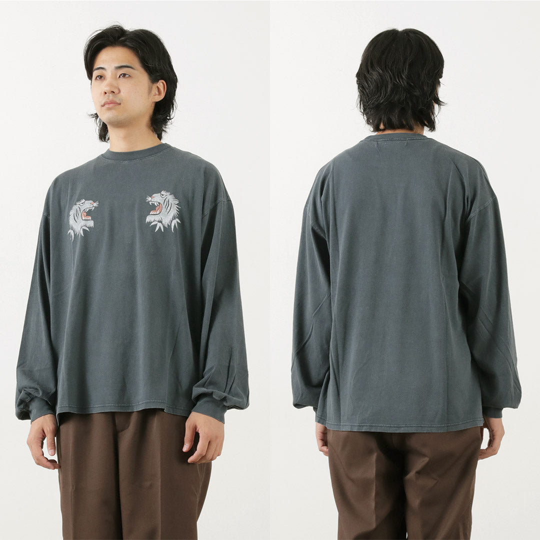 REMI RELIEF（レミレリーフ） 別注 HARD スペシャル加工20 天竺 ロンT (虎柄) / プリント Tシャツ 長袖 ロングスリーブ メンズ コットン 綿 日本製