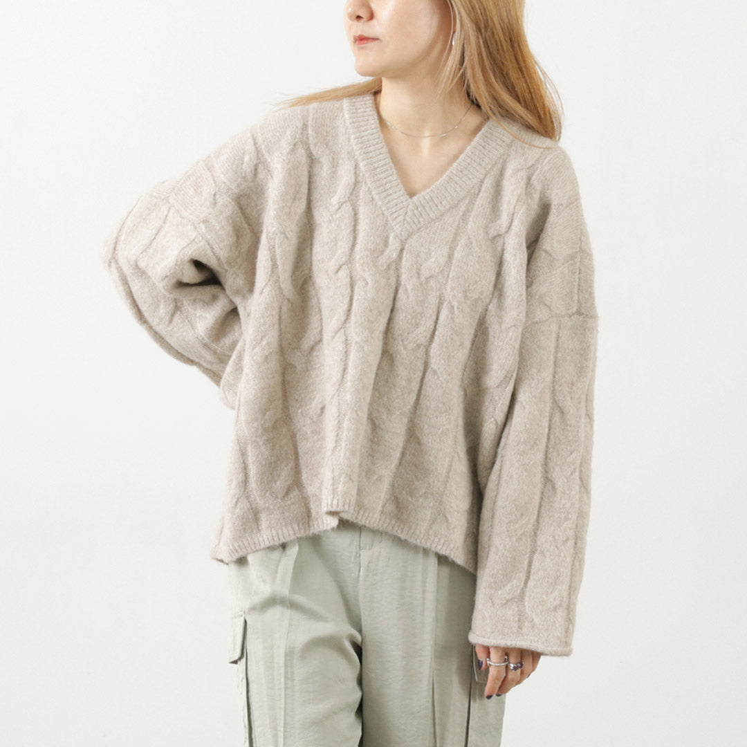 YENN（イェン） ケーブル パターンニットプルオーバー / レディース トップス ニット 無地 柄 ゆったり CABLE PATTERN KNIT PO