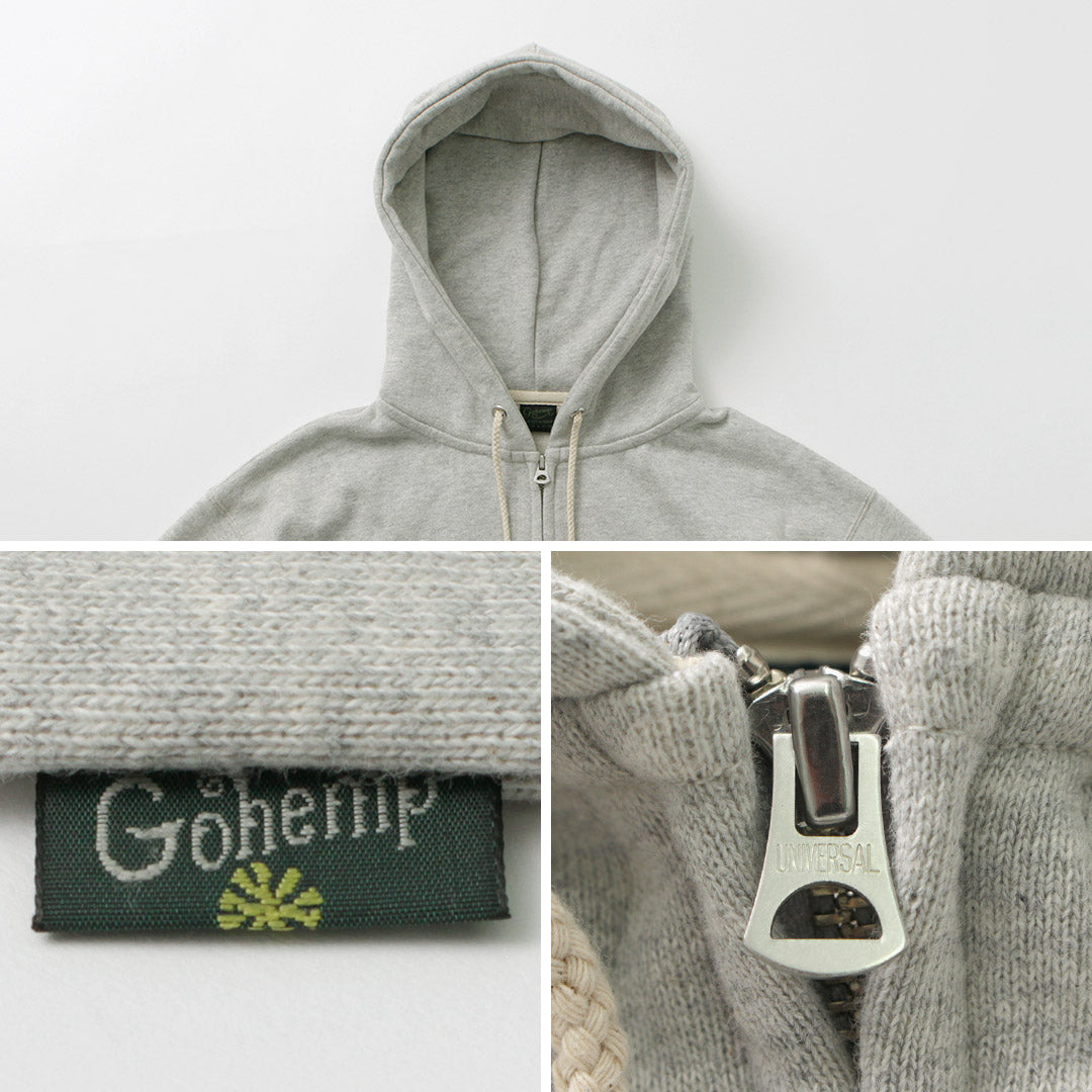 GOHEMP（ゴーヘンプ） ヘンプ ジップアップ フーディー / メンズ 長袖 裏毛仕様 ヘンプコットン