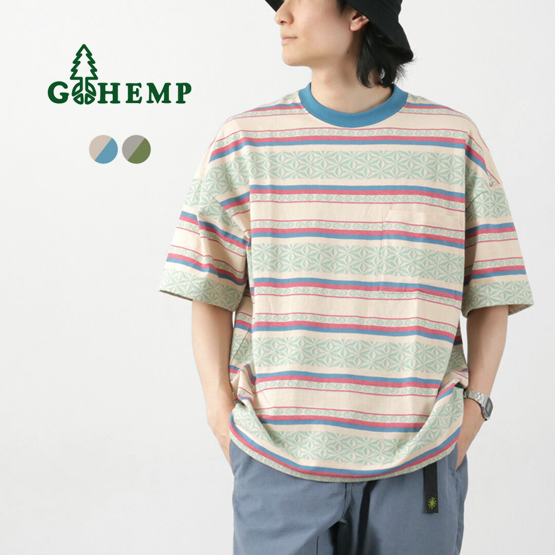 GOHEMP（ゴーヘンプ） ワイド スリット Tシャツ ヘンプ リーフジャガード