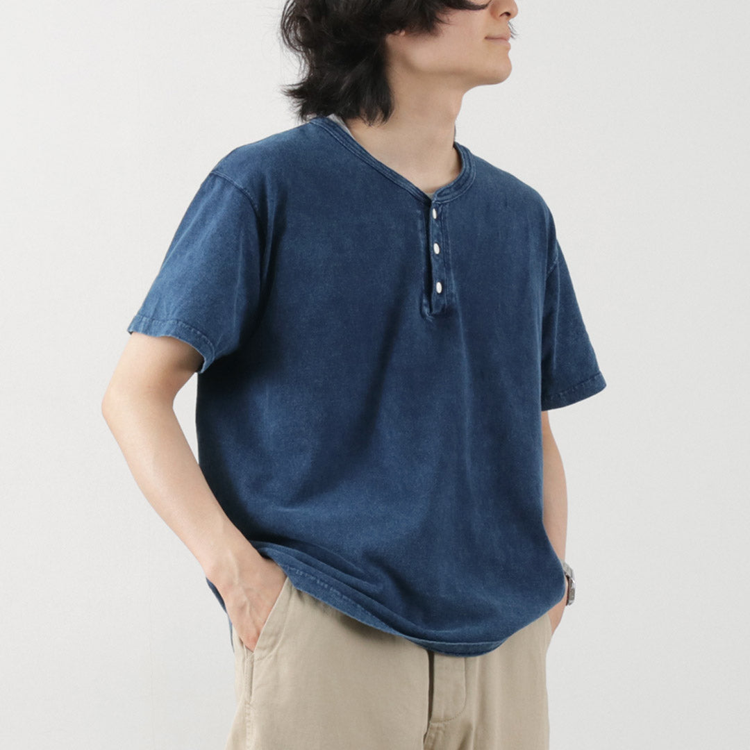 GOOD ON（グッドオン） ショートスリーブ ヘンリーTシャツ/インディゴシェーブ / メンズ トップス 半袖 ピグメントダイ 日本製 S/S HENLEY TEE / INDIGO SHAVE