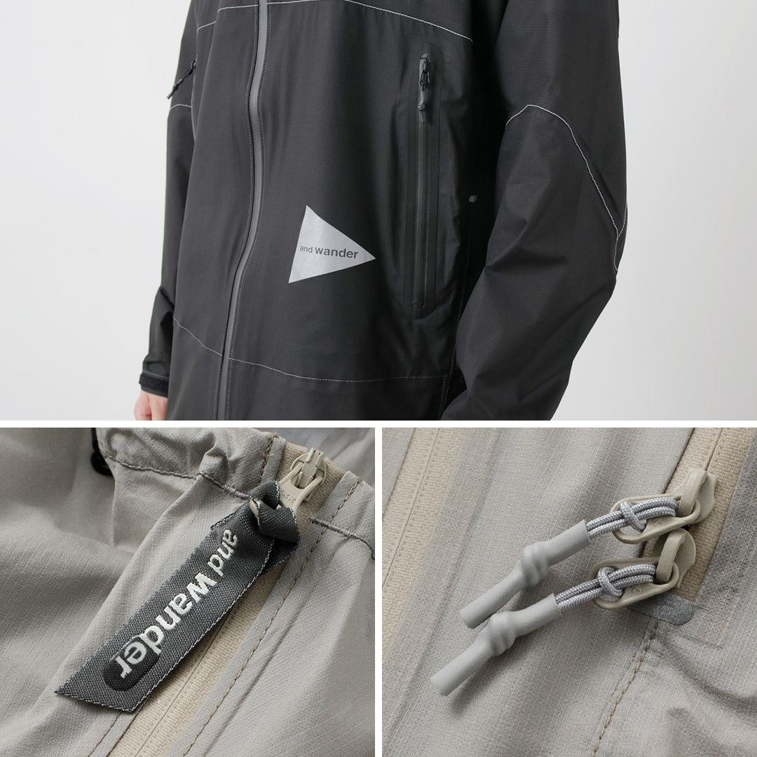 AND WANDER（アンドワンダー） 3レイヤー ウルトラライト レインジャケット / メンズ アウター 防水 透湿 撥水 登山 アウトドア 羽織 パッカブル 3L UL rain jacket