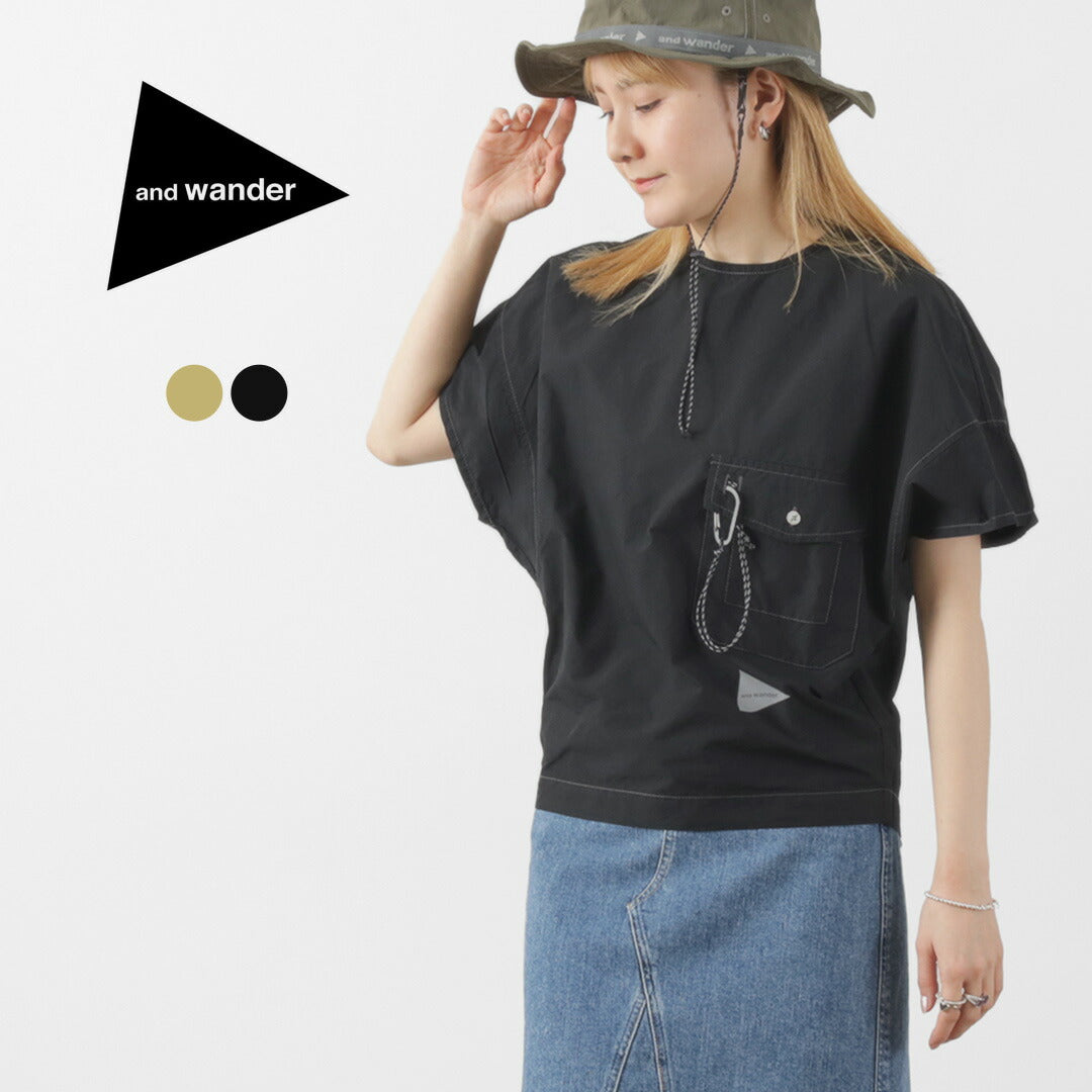 AND WANDER（アンドワンダー） コーデュラ タイプライター ショートスリーブ プルオーバー W / レディース Tシャツ カットソー 布帛 バックボタン カラビナ CORDURA typewriter SS pullover (W)