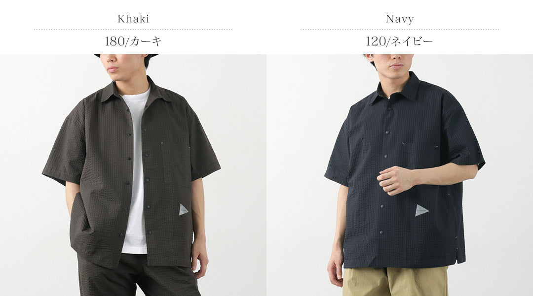 【30％OFF】AND WANDER（アンドワンダー） ドライソフト シアサッカー ショートスリーブシャツ
