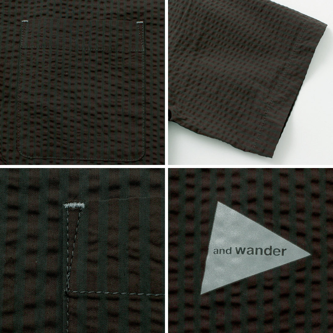 【30％OFF】AND WANDER（アンドワンダー） ドライソフト シアサッカー ショートスリーブシャツ