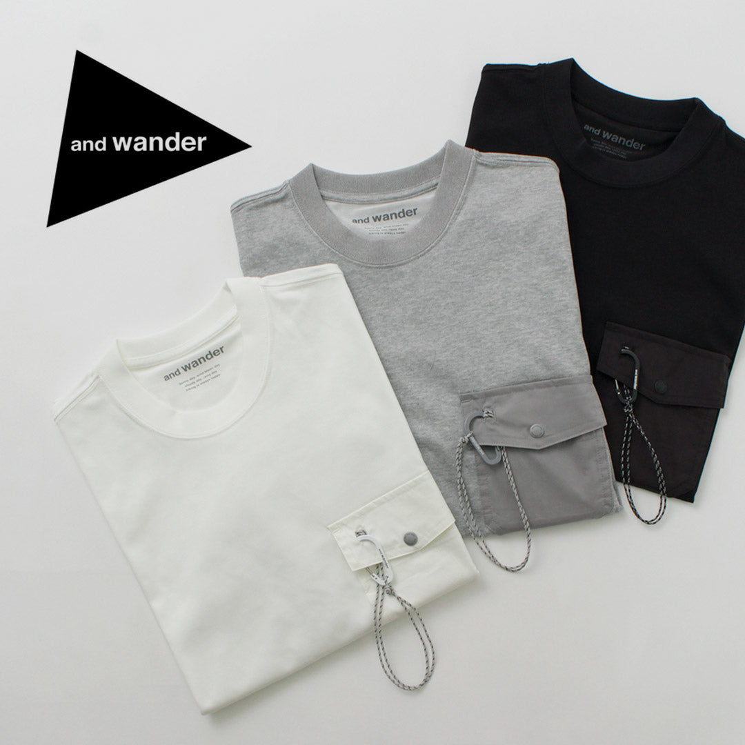 AND WANDER（アンドワンダー） ポケットTシャツ / トップス 半袖 吸水速乾 ストレッチ アウトドア クールマックス pocket T