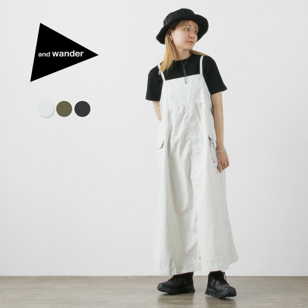 AND WANDER（アンドワンダー） オーバーサイズ カーゴドレス W / キャミワンピース 春夏 撥水 アウトドア oversized cargo pants