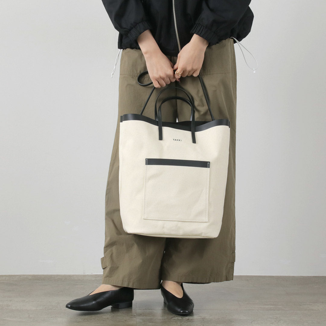 YAHKI（ヤーキ） レザーパイピング キャンバス トート / レディース ダブルフェイス カバン A4 肩掛け 2WAY leather piping canvas Tote