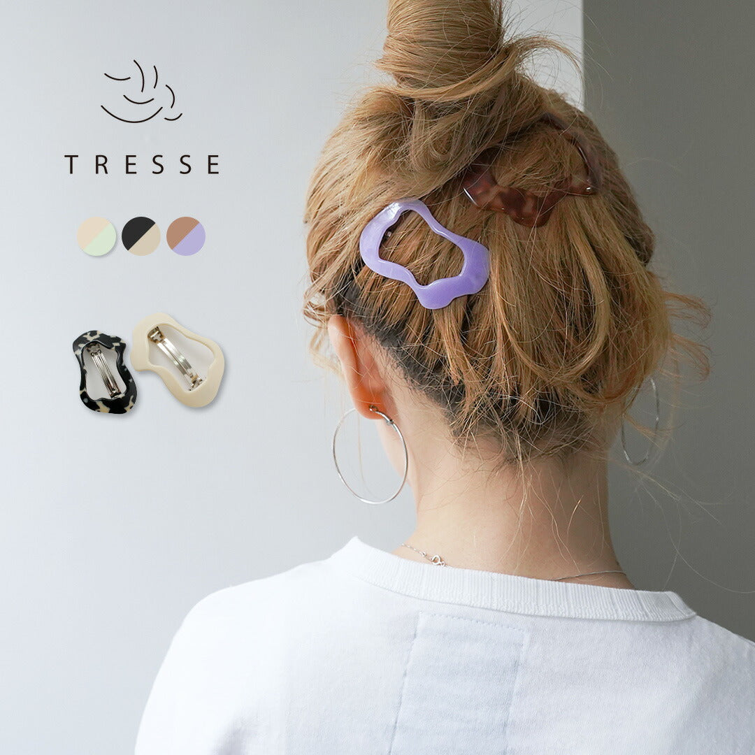 TRESSE（トレス） MANON 2サイズ ウェーブ バレッタ / ヘアアクセサリー 2セット プレゼント ギフト オケージョン 結婚式 MANON 2size WAVE Valette