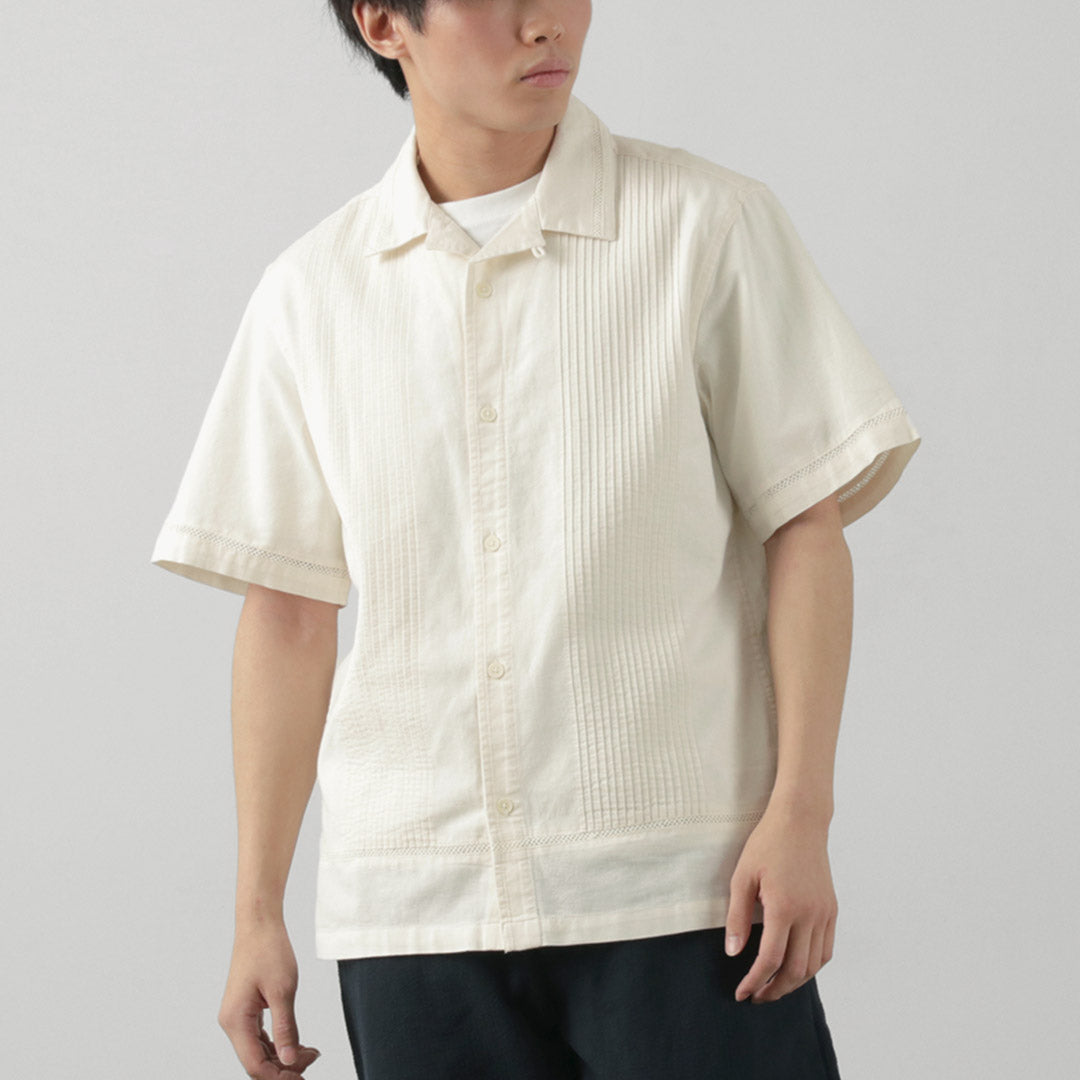 WAX LONDON（ワックスロンドン） ニュートン ピンタックシャツ / メンズ トップス 半袖 オープンカラー 綿 リネン NEWTON SHIRT PINTUCK SHIRT