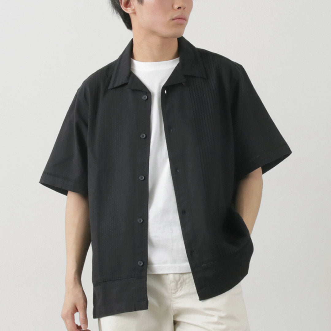 WAX LONDON（ワックスロンドン） ニュートン ピンタックシャツ / メンズ トップス 半袖 オープンカラー 綿 リネン NEWTON SHIRT PINTUCK SHIRT