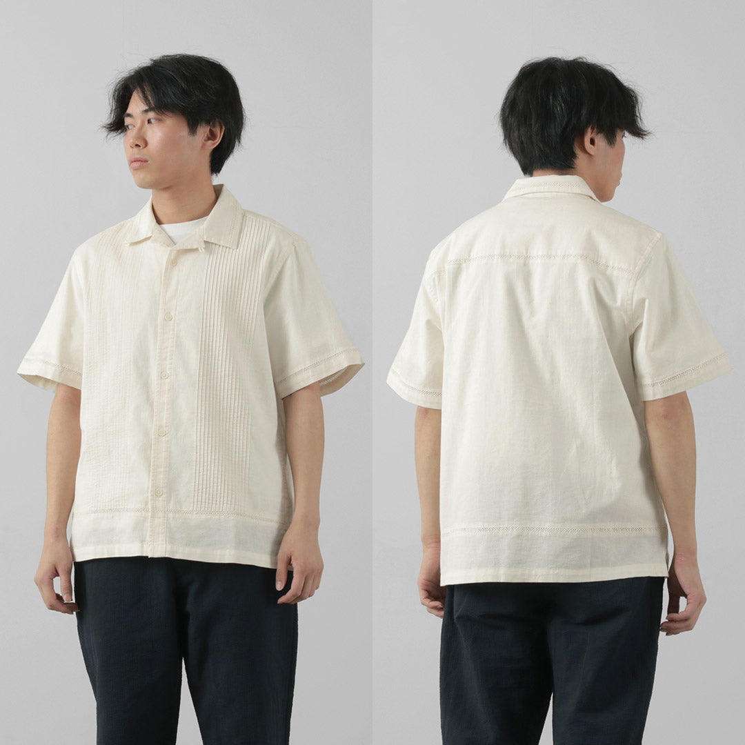 WAX LONDON（ワックスロンドン） ニュートン ピンタックシャツ / メンズ トップス 半袖 オープンカラー 綿 リネン NEWTON SHIRT PINTUCK SHIRT