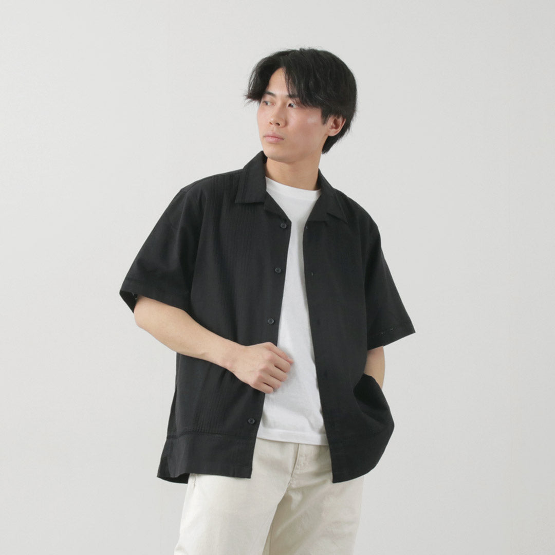 WAX LONDON（ワックスロンドン） ニュートン ピンタックシャツ / メンズ トップス 半袖 オープンカラー 綿 リネン NEWTON SHIRT PINTUCK SHIRT