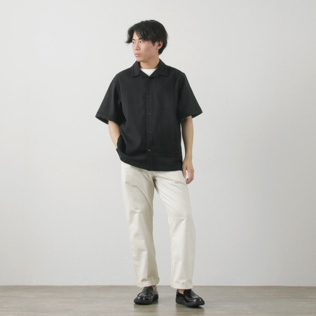 WAX LONDON（ワックスロンドン） ニュートン ピンタックシャツ / メンズ トップス 半袖 オープンカラー 綿 リネン NEWTON SHIRT PINTUCK SHIRT