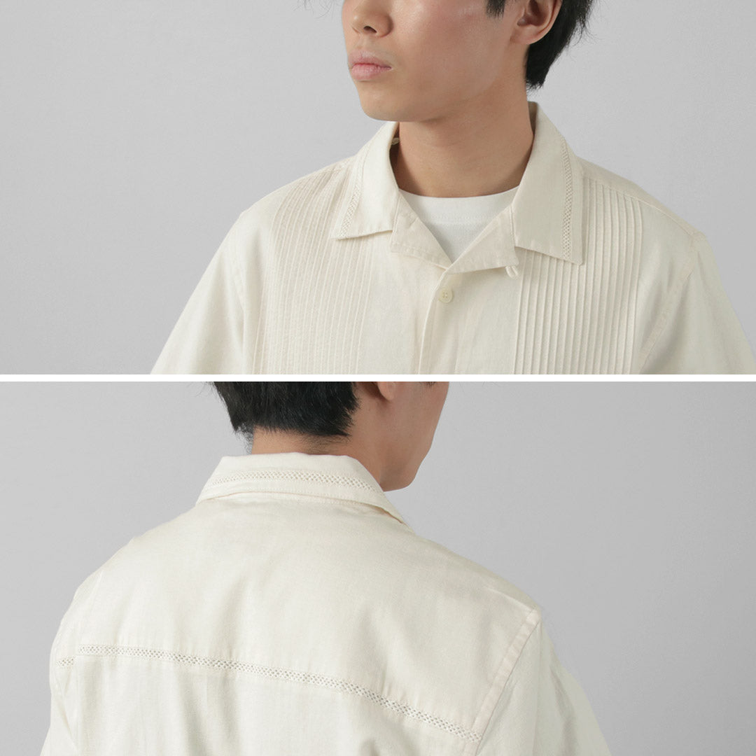 WAX LONDON（ワックスロンドン） ニュートン ピンタックシャツ / メンズ トップス 半袖 オープンカラー 綿 リネン NEWTON SHIRT PINTUCK SHIRT