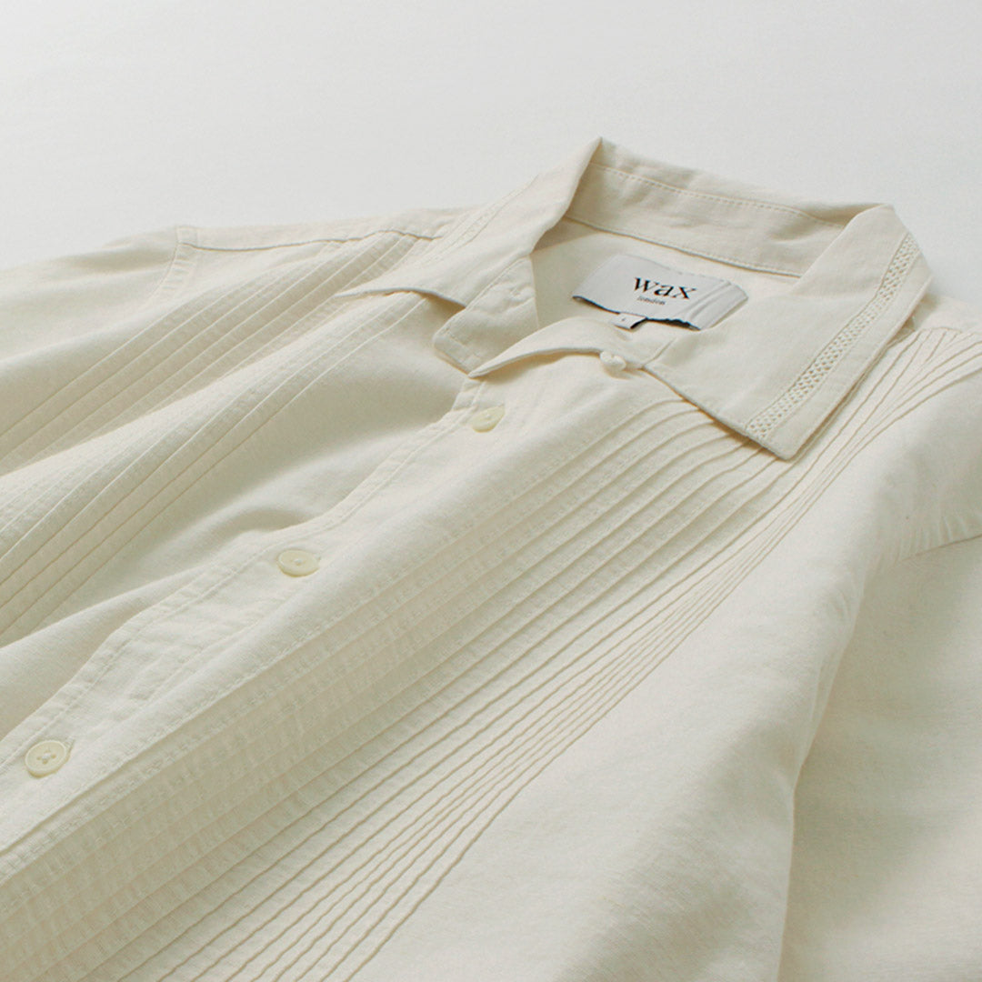 WAX LONDON（ワックスロンドン） ニュートン ピンタックシャツ / メンズ トップス 半袖 オープンカラー 綿 リネン NEWTON SHIRT PINTUCK SHIRT