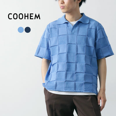 COOHEM（コーヘン） リンクス チェック ニットPO / メンズ サマーニット Tシャツ 半袖 コットン 柄 日本製 米冨 LINKS CHECK KNIT P/O