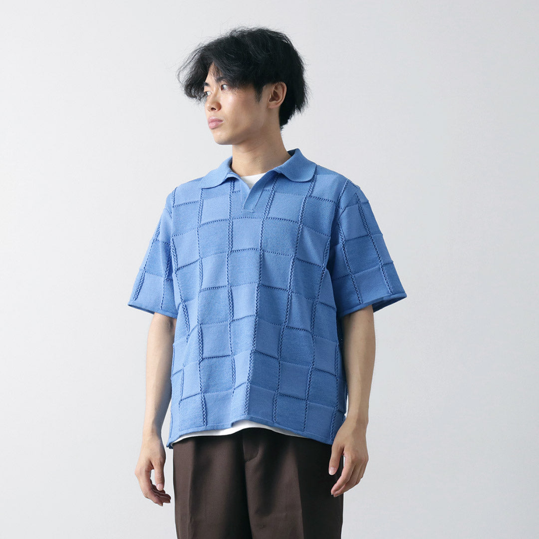 COOHEM（コーヘン） リンクス チェック ニットPO / メンズ サマーニット Tシャツ 半袖 コットン 柄 日本製 米冨 LINKS CHECK KNIT P/O