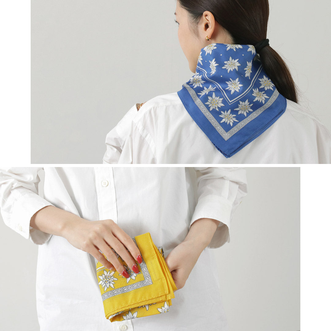 GLARNER TUECHLI（グラルナーチューヒリ） コットン エーデルワイス バンダナ / レディース ハンカチ 綿 花柄 Edelweiss Cotton Bandana