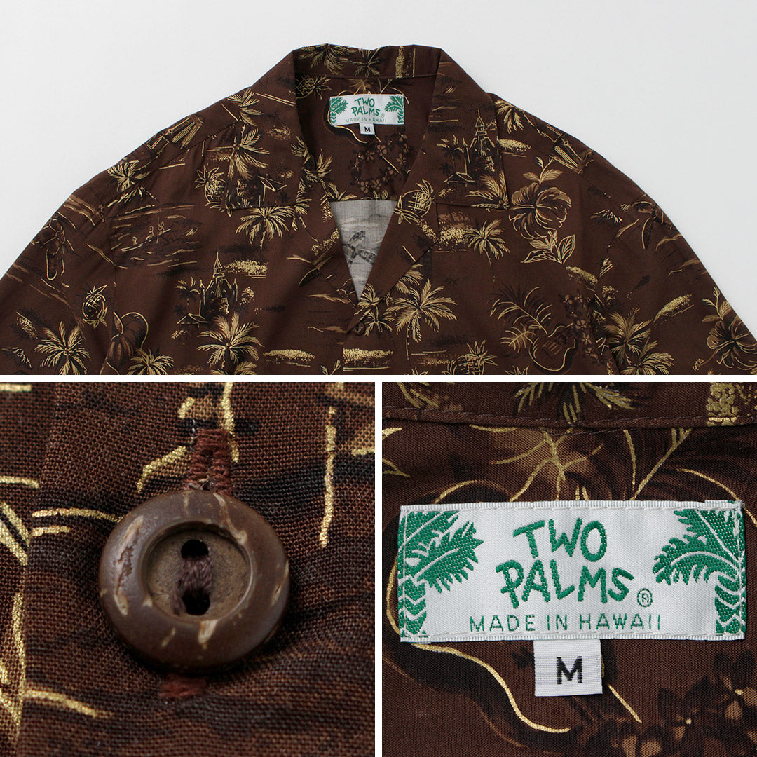 TWO PALMS（トゥーパームス） ハワイアンシャツ ゴールデンヴィンテージ / メンズ アロハシャツ 開襟 オープンカラー 半袖 総柄 S/S Hawaiian Shirt / Rayon Golden Vintage