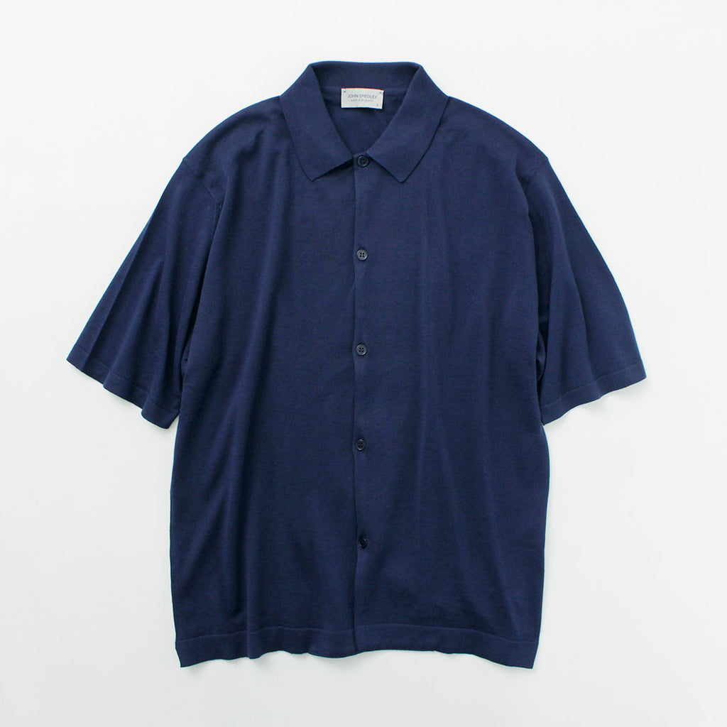 JOHN SMEDLEY（ジョンスメドレー） シーアイランドコットン 30ゲージ ニットシャツ / メンズ トップス 半袖 無地 綿 コットン 薄手  イギリス製 sea island cotton 30G knit shirt