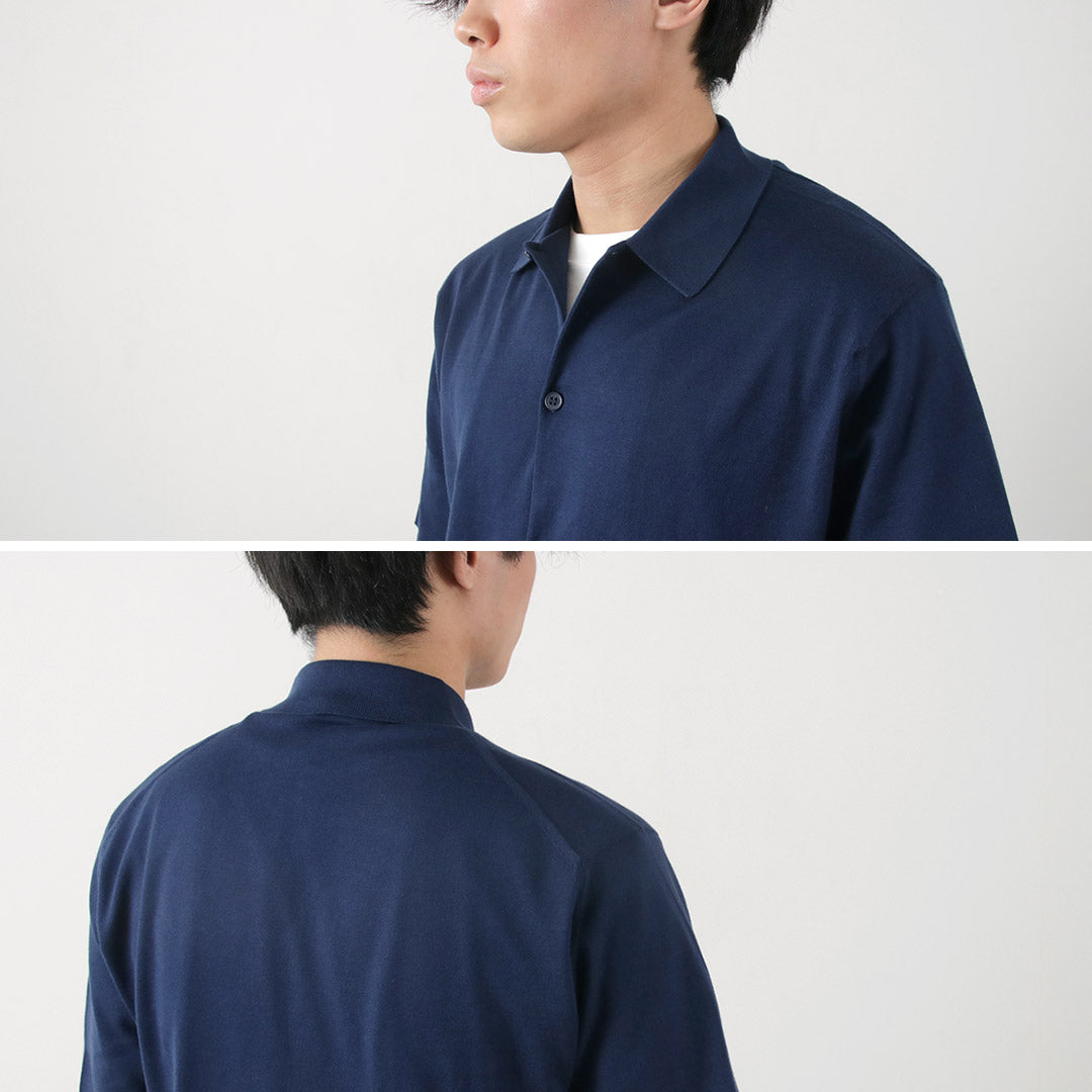 JOHN SMEDLEY（ジョンスメドレー） シーアイランドコットン 30ゲージ ニットシャツ / メンズ トップス 半袖 無地 綿 コットン 薄手 イギリス製 sea island cotton 30G knit shirt