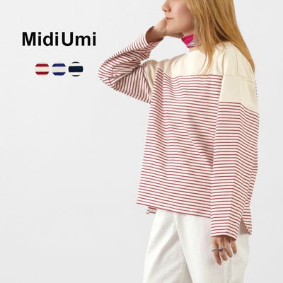 MIDIUMI（ミディウミ） ボーダー ワイドTシャツ / レディース カットソー プルオーバー 長袖 ボートネック 日本製 綿 コットン マリン