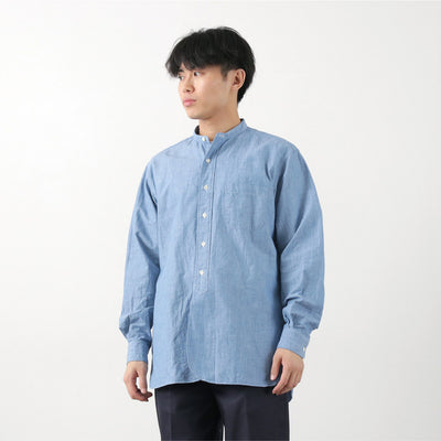 FUJITO（フジト） オフィサーシャツ / バンドカラー メンズ 長袖 綿 コットン 無地 ストライプ 日本製 Officer Shirt