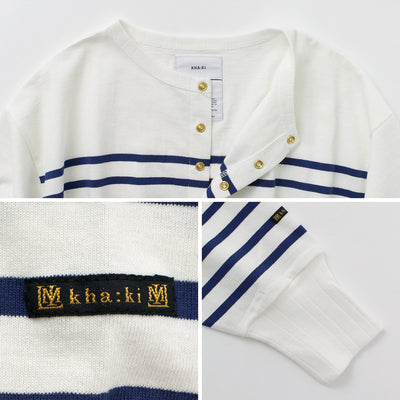 KHA:KI（カーキ） ボーダー カーディガン / レディース 長袖 羽織り 短め 薄手 綿 コットン 11B BORDER CARDIGAN