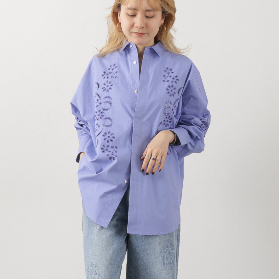 【30％OFF】KHA:KI（カーキ） エンブロイダリー シャツ / レディース ブラウス 綿100 ロング レース 刺繍 透け感 EMBROIDERY SHIRT【セール】