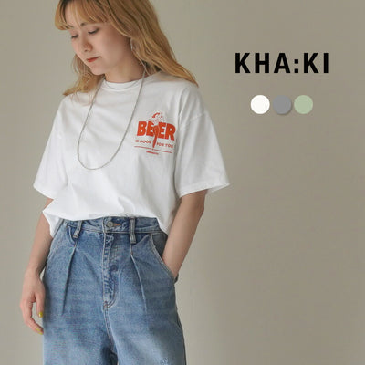 KHA:KI（カーキ） ボックスTEE / レディース トップス Tシャツ 半袖 カットソー 綿100 プリント BOX TEE -BEER STAND-