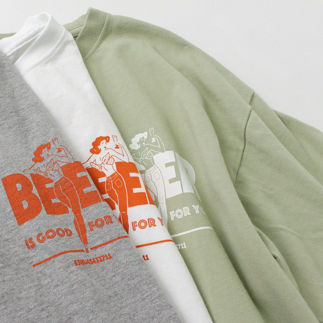 KHA:KI（カーキ） ボックスTEE / レディース トップス Tシャツ 半袖 カットソー 綿100 プリント BOX TEE -BEER STAND-