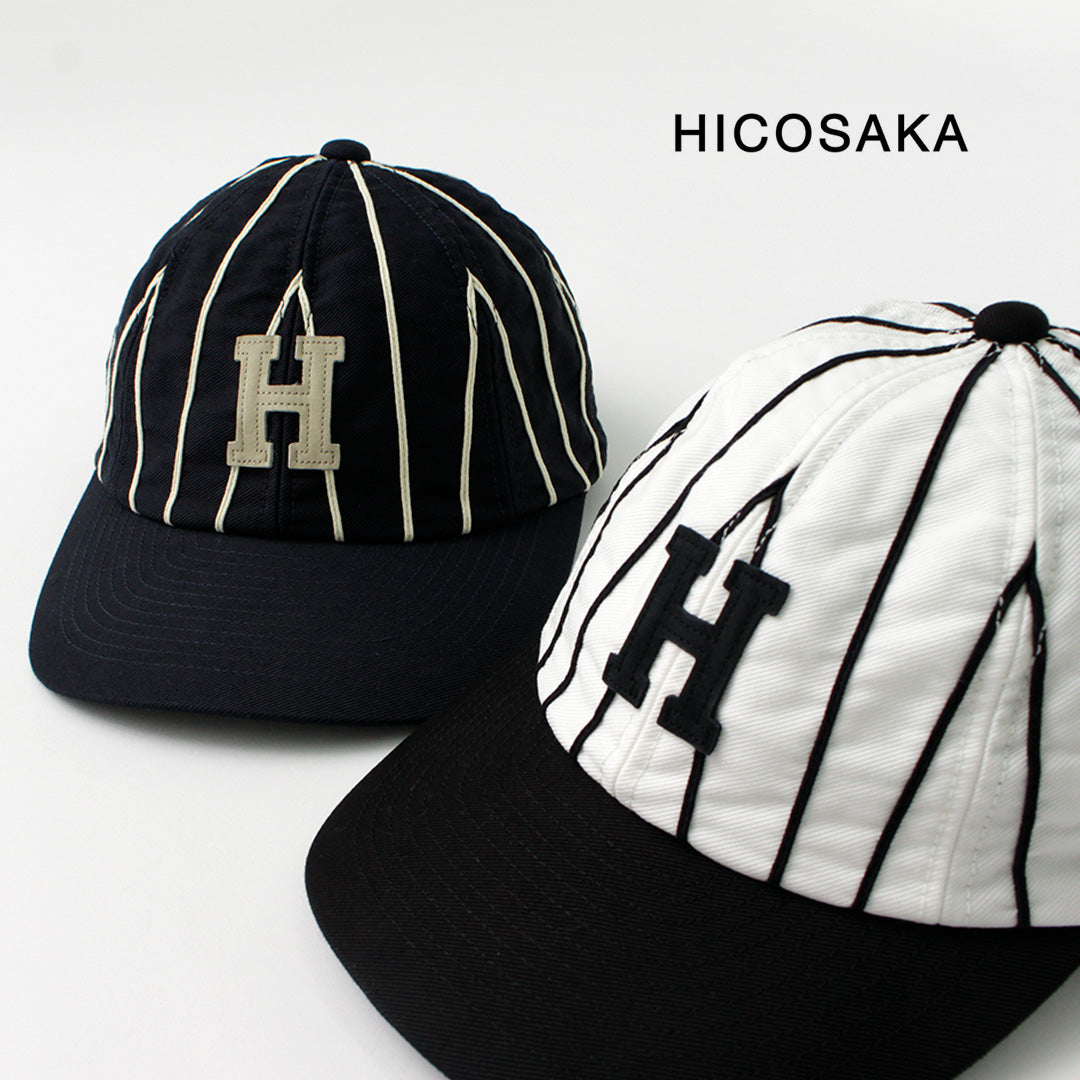 HICOSAKA（ヒコサカ） ストライプ 8パネル ロゴキャップ / メンズ レディース ユニセックス 帽子 コットン Stripe 8panel Logo Cap