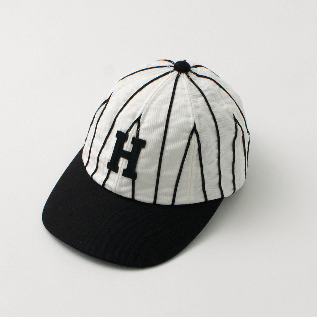 HICOSAKA（ヒコサカ） ストライプ 8パネル ロゴキャップ / メンズ レディース ユニセックス 帽子 コットン Stripe 8panel Logo Cap