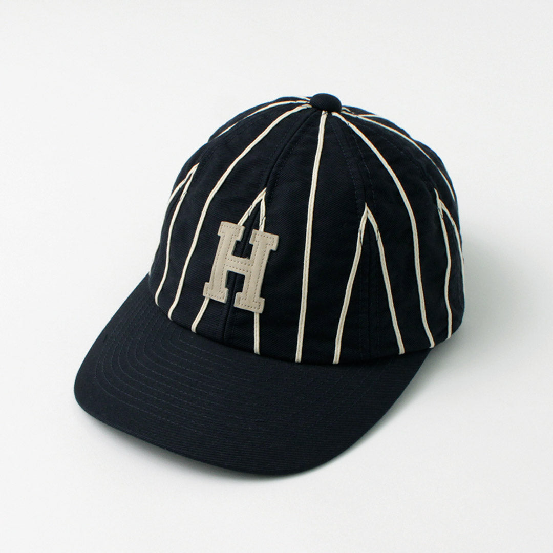 HICOSAKA（ヒコサカ） ストライプ 8パネル ロゴキャップ / メンズ レディース ユニセックス 帽子 コットン Stripe 8panel Logo Cap