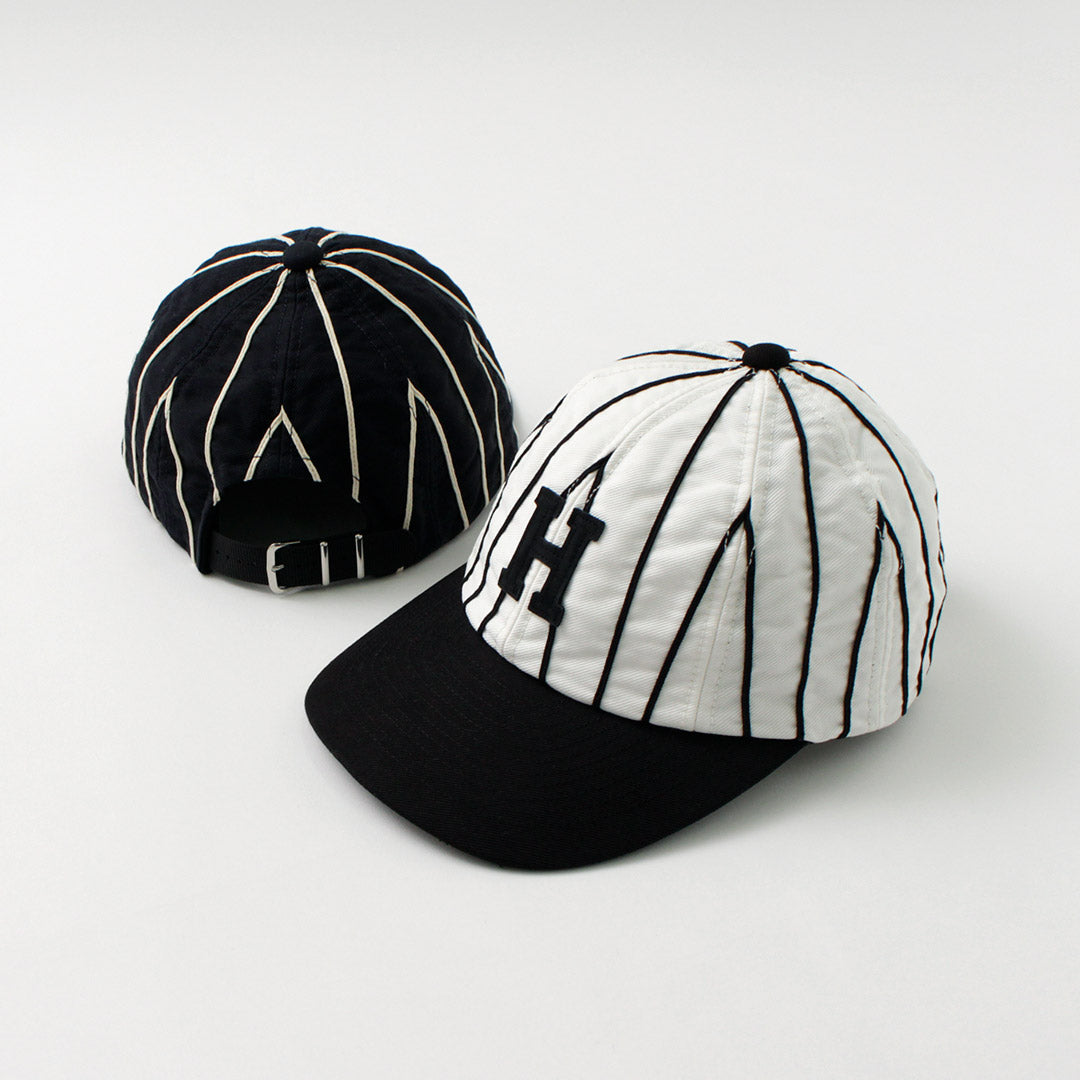 HICOSAKA（ヒコサカ） ストライプ 8パネル ロゴキャップ / メンズ レディース ユニセックス 帽子 コットン Stripe 8panel Logo Cap